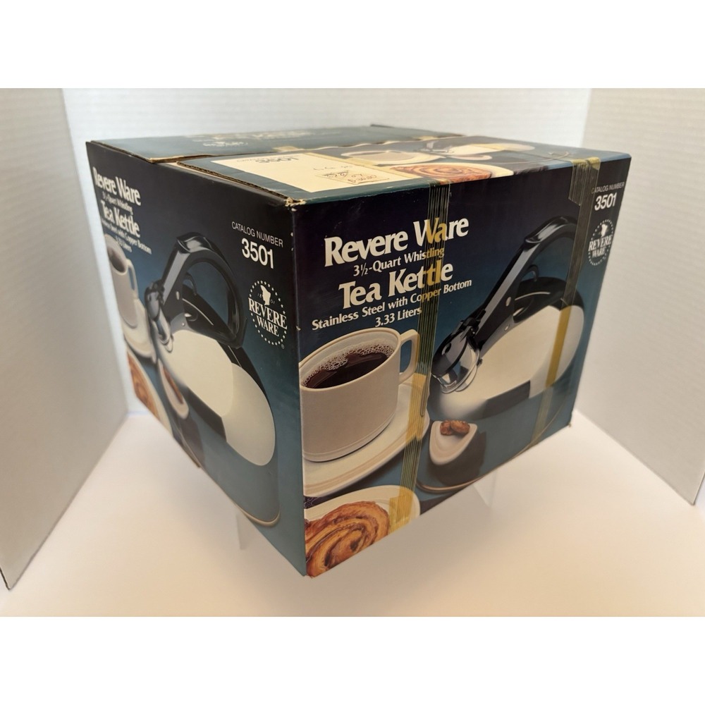 Revere Ware Tea Kettle Pot 3.5 Qt. 3501 NIB NOS Stainless Copper Whistling